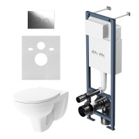 Комплект Унитаз подвесной Damixa Jupiter DX77C1738SC с микролифтом + Инсталляция AM.PM ErgoFit I012711.0151 с кнопкой ErgoFit L хром глянец