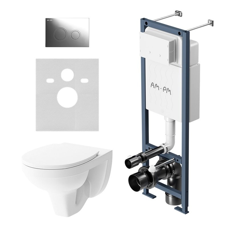 Комплект Унитаз подвесной Damixa Jupiter DX77C1738SC с микролифтом + Инсталляция AM.PM ErgoFit I012711.0151 с кнопкой ErgoFit L хром глянец