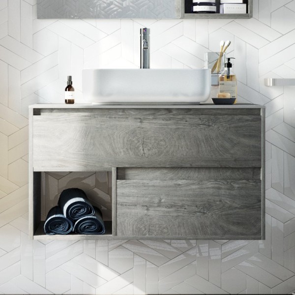 Тумба под раковину со столешницей STWORKI Карлстад 90 дуб рошелье, монте тиберио