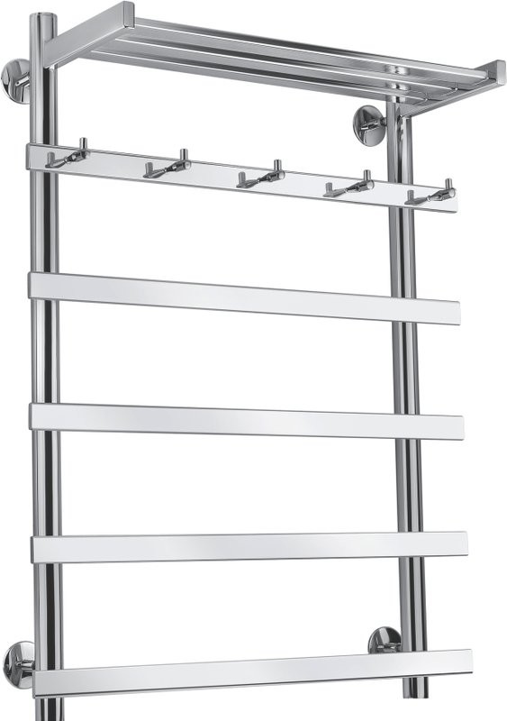 Полотенцесушитель электрический Secado Понтида 1 КСП, R 80x60 см, подключение справа, глянцевый хром, лесенка, с полкой