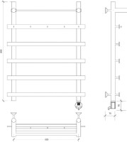 Полотенцесушитель электрический Secado Понтида 1 КСП, R 80x60 см, подключение справа, глянцевый хром, лесенка, с полкой