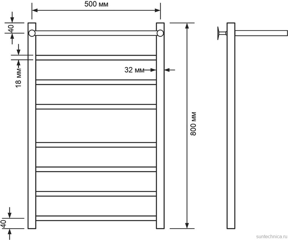 Полотенцесушитель водяной Comfysan Noumi W-8 80х50 80x55 см, черный матовый, лесенка, с полкой
