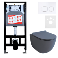 Комплект Унитаз подвесной Esbano Garcia ESUPGARCGM матовый серый + Инсталляция Fram + Кнопка ESINLPS10GW