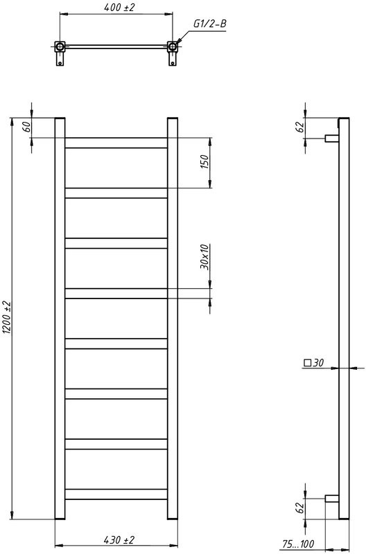 Полотенцесушитель водяной Grota Soffi 120x43, нержавеющая сталь