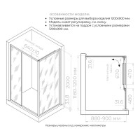 Душевой уголок RGW Leipzig LE-45-B 120х90 см, профиль матовый черный, стекло серое