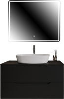 Мебель для ванной комнаты Orange Line 100 подвесная, 2 ящика, матовая черная с раковиной B08-500W