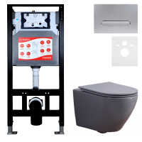 Комплект 3 в 1 Унитаз подвесной Esbano Azalea ESUPAZALGM + Инсталляция Fram + Кнопка ESINOVL17MC цвет матовый хром