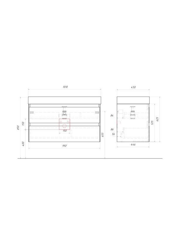 Тумба под раковину без столешницы Aqwella 5 stars Geometria 100 подвесная, 2 ящика, белая