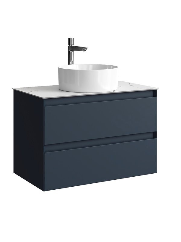 Тумба под раковину со столешницей Aqwella 5 stars Geometria 80 2 ящика, серая, столешница мрамор белый