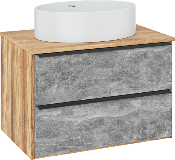 Тумба с раковиной Runo Мальта 70 подвесная, дуб, серая, раковина Ovale 50