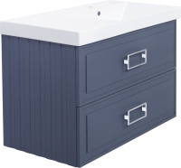 Тумба с раковиной La Fenice Cubo Twin 90 R подвесная, blu grigio, ручки белые, раковина Cubo 90 R