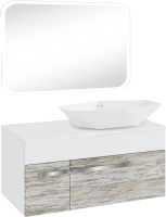 Мебель для ванной комнаты Runo Вудлайн 100 скандинавский дуб, раковина Poligono 65