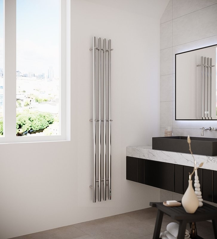 Полотенцесушитель электрический Terminus Quatro 4670078554666 160x20 см, нержавеющая сталь полированная, I-образный, с полкой