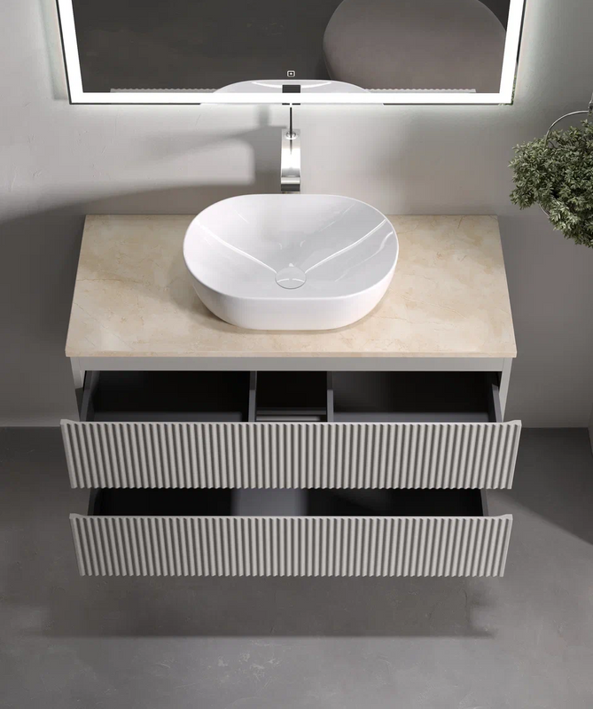 Тумба под раковину со столешницей Sancos Snob R 100 beige soft, столешница бежевая, с отв. под смеситель