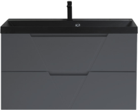 Тумба с раковиной BelBagno Vittoria 90 подвесная, grigio opaco, черная матовая раковина