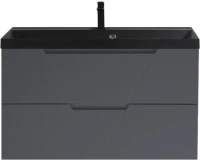 Тумба с раковиной BelBagno Vittoria 90 подвесная, grigio opaco, черная матовая раковина