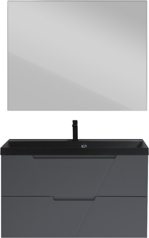 Тумба с раковиной BelBagno Vittoria 90 подвесная, grigio opaco, черная матовая раковина