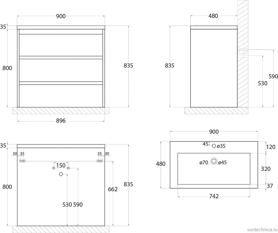 Мебель для ванной комнаты Art&Max Family-M 90 напольная, bourbon oak