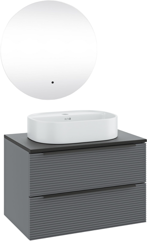 Мебель для ванной комнаты Runo Орлеан 70 серая, черная, раковина Nuovo 50