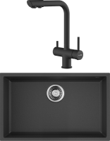 Комплект Мойка Omoikiri Tedori 66-U черная + Смеситель Wasserkraft A8367 черный матовый