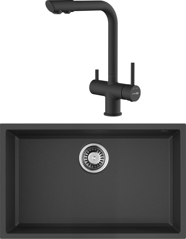 Комплект Мойка Omoikiri Tedori 66-U черная + Смеситель Wasserkraft A8367 черный матовый