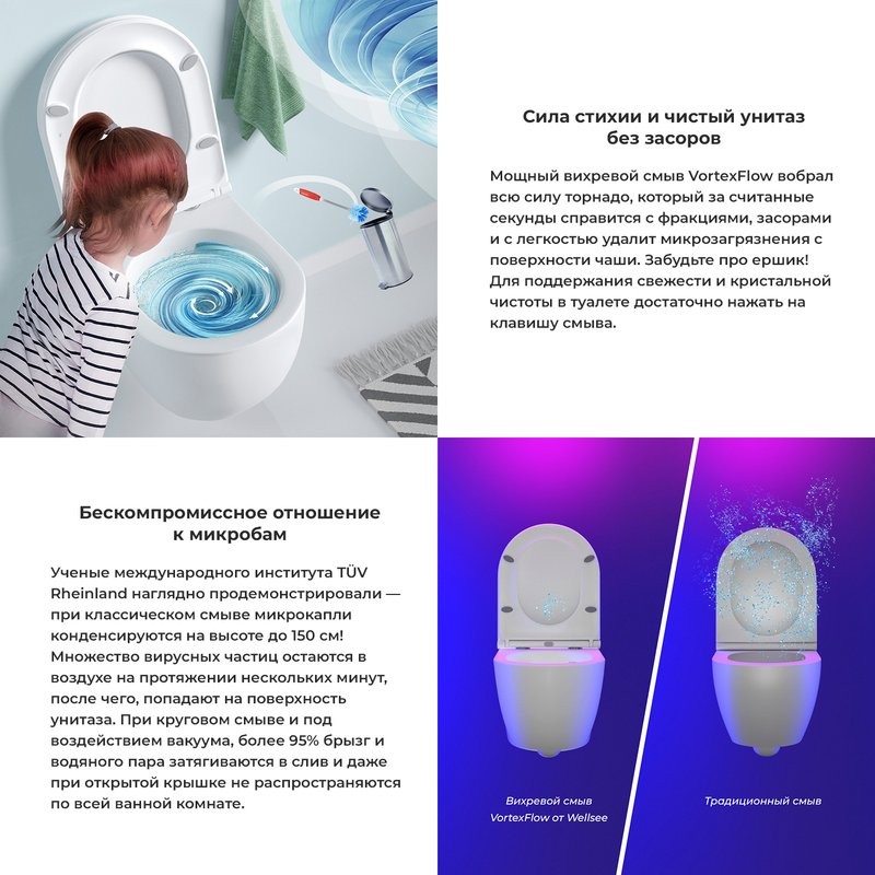 Унитаз подвесной Wellsee Chalice Perfection 182608001 безободковый, с микролифтом, матовый белый
