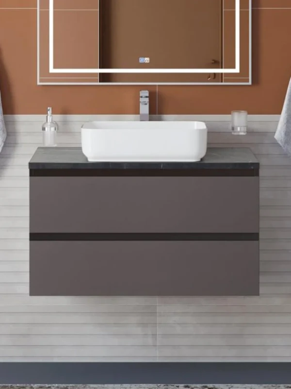 Тумба под раковину со столешницей BelBagno Kraft 80 подвесная, матовая темно-серая, столешница kep-80-mno