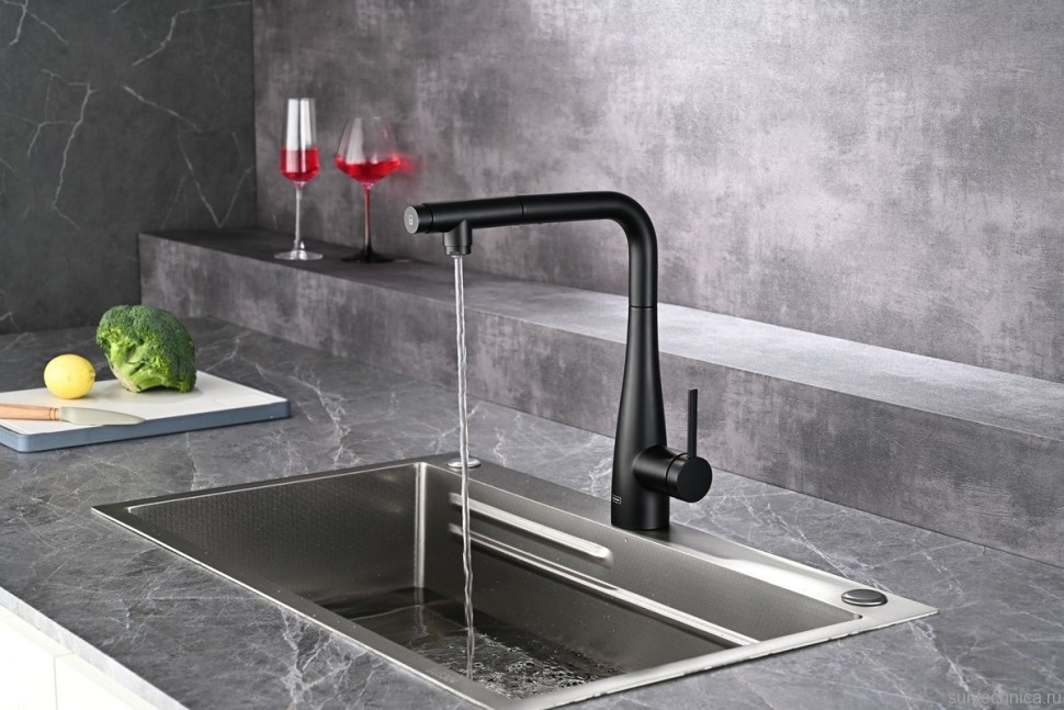 Смеситель для кухни AQUAme Cucina с выдвижным изливом AQM9902MB