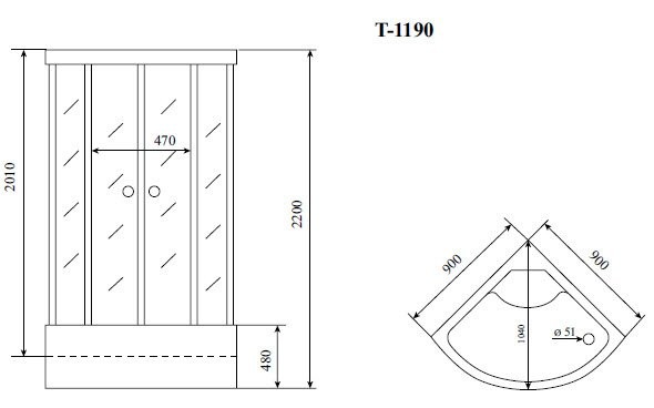 Душевая кабина Timo Standart T-1190 с высоким поддоном, с сиденьем