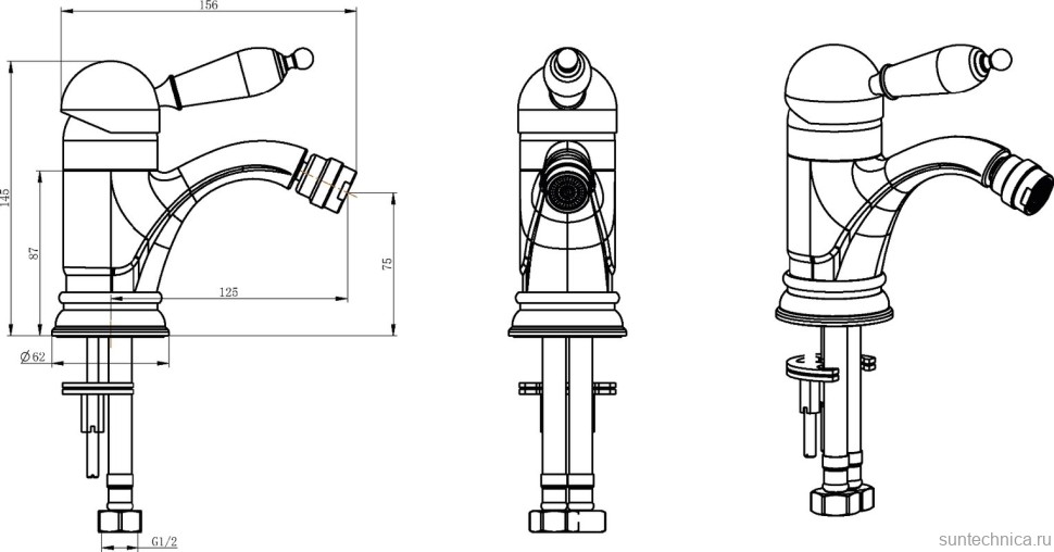 Смеситель для биде Boheme Tradizionale Nero 256 золото