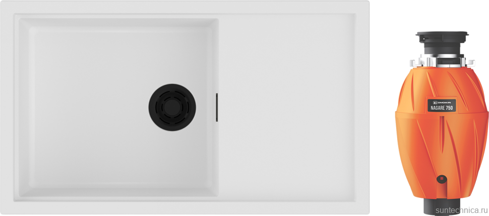 Комплект Мойка Omoikiri Sintesi 86-WH белая + Измельчитель Nagare 750