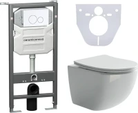 Комплект Унитаз подвесной Ceramicanova Forma CN3009 безободковый, с микролифтом + Инсталляция Envision CN1001W + Кнопка Round, белая