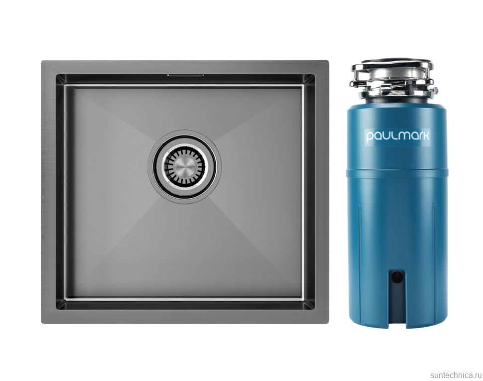Комплект Мойка Paulmark Aller PM804844-GM вороненая сталь + Измельчитель Intenso