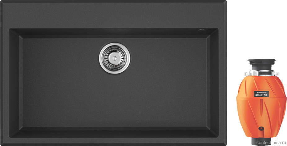 Комплект Мойка Omoikiri Tedori 79 черная + Измельчитель Nagare 750