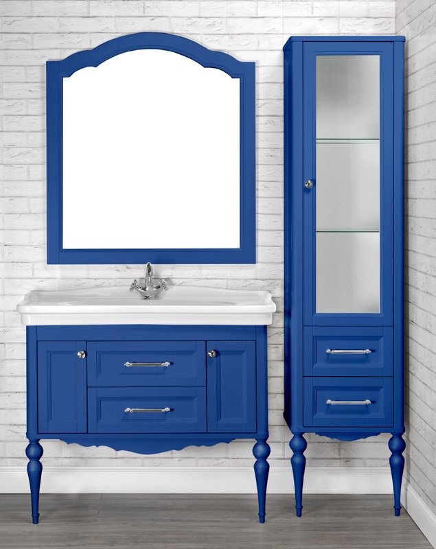 Тумба с раковиной ValenHouse Эстетика 100, синяя, подвесная, ручки хром, раковина Модерн