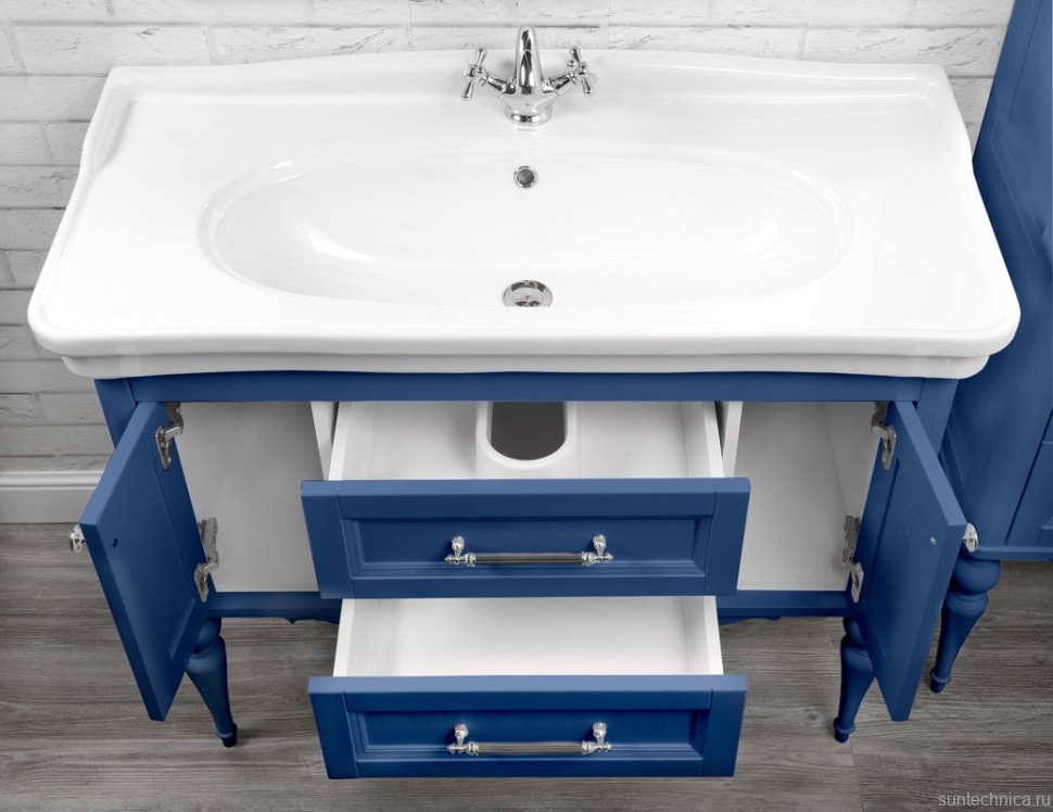 Тумба с раковиной ValenHouse Эстетика 100, синяя, подвесная, ручки хром, раковина Модерн
