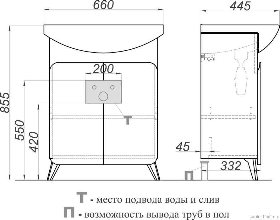 Тумба под раковину Aqwella Basic 65 дуб золотой