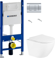 Комплект Унитаз подвесной BelBagno Uno + Инсталляция Geberit Duofix Delta 458.163.21.1 с кнопкой смыва, хром