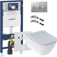 Комплект Унитаз подвесной Geberit Smyle Square 500.683.01.1 с крышкой-сиденьем с микролифтом + Крепления Duofix 111.815.00.1 к стене + Звукоизоляция + Инсталляция UP 320 111.300.00.5 + Кнопка Sigma 20 115.882.JQ.1 хром матовый, хром глянцевый