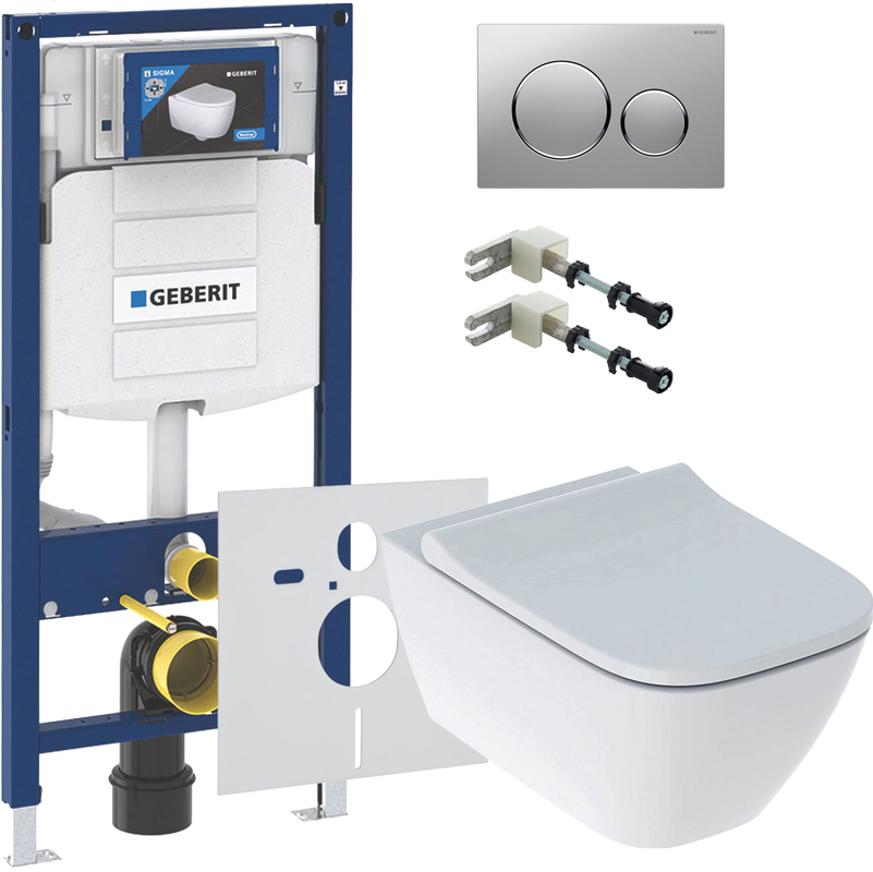 Комплект Унитаз подвесной Geberit Smyle Square 500.683.01.1 с крышкой-сиденьем с микролифтом + Крепления Duofix 111.815.00.1 к стене + Звукоизоляция + Инсталляция UP 320 111.300.00.5 + Кнопка Sigma 20 115.882.JQ.1 хром матовый, хром глянцевый