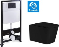 Комплект Унитаз подвесной SantiLine SL-5027MB безободковый, с микролифтом, система смыва Tornado + Инсталляция SantiLine SL-04 с черной кнопкой смыва