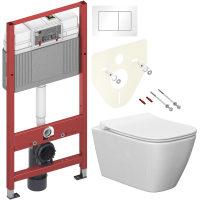 Комплект Унитаз подвесной Ideal Standard I Life B T461401 безободковый, euro white + Крышка T500301 с микролифтом + Инсталляция TECE Base 9400413 4 в 1 с кнопкой смыва