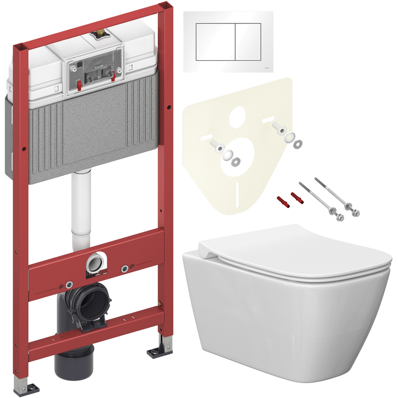 Комплект Унитаз подвесной Ideal Standard I Life B T461401 безободковый, euro white + Крышка T500301 с микролифтом + Инсталляция TECE Base 9400413 4 в 1 с кнопкой смыва