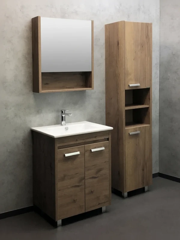 Мебель для ванной комнаты Comforty Марио 60 напольнвя, дуб темный с раковиной Quadro 60