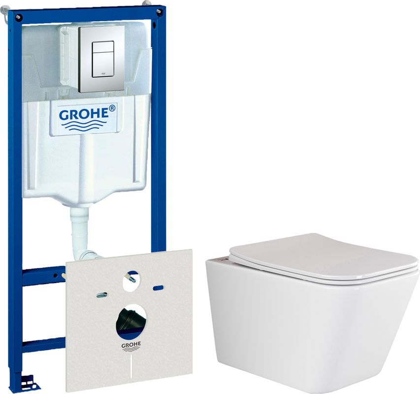 Комплект  Унитаз подвесной Ceramicanova Metric Rimless CN3007 с микролифтом, безободковый + Система инсталляции для унитазов Grohe Rapid SL 38772001,