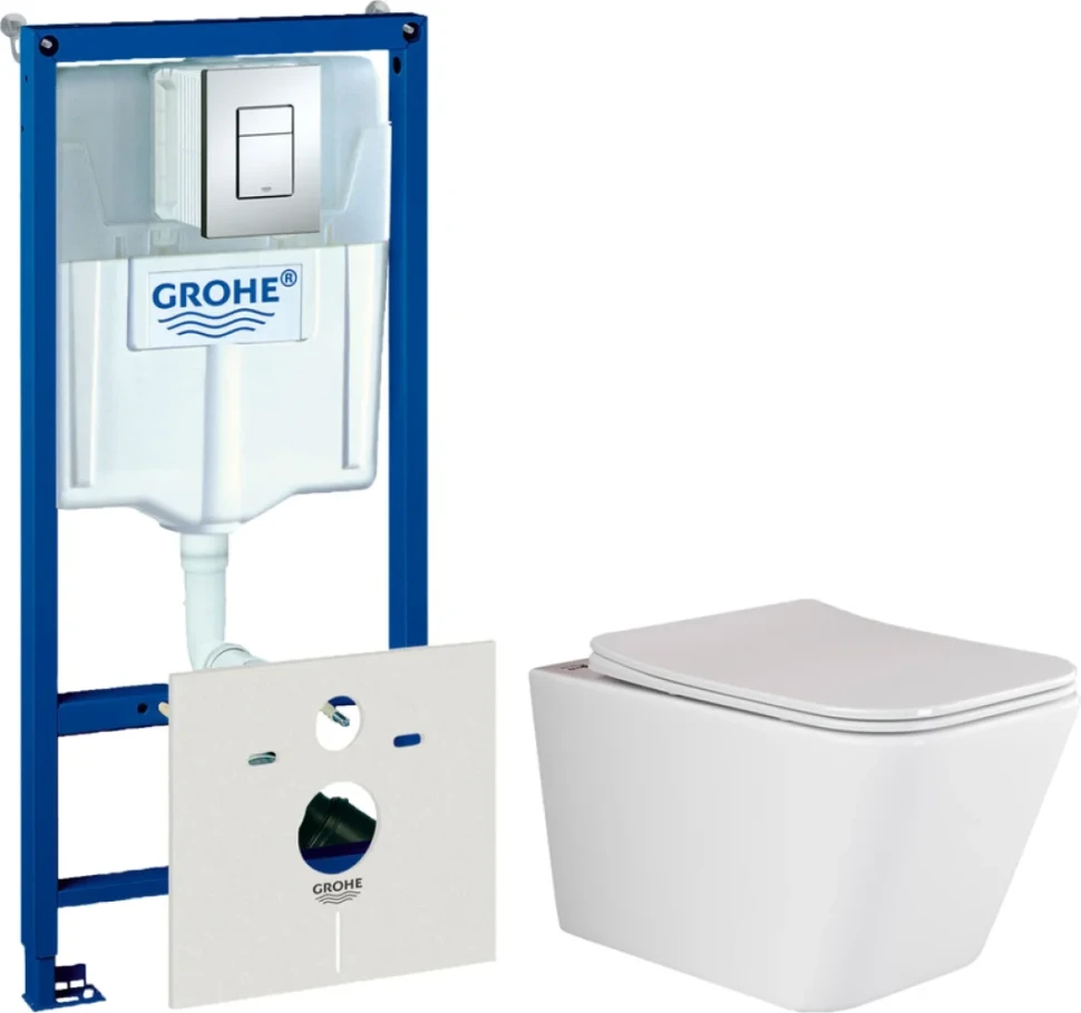Комплект  Унитаз подвесной Ceramicanova Metric Rimless CN3007 с микролифтом, безободковый + Система инсталляции для унитазов Grohe Rapid SL 38772001,