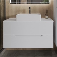 Тумба с раковиной Orange Line 100 подвесная, 2 ящика, матовая белая с раковиной B04-500W