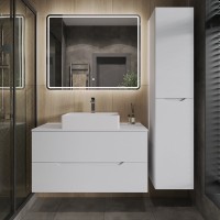 Тумба с раковиной Orange Line 100 подвесная, 2 ящика, матовая белая с раковиной B04-500W