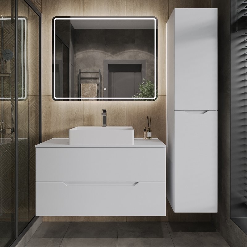 Тумба с раковиной Orange Line 100 подвесная, 2 ящика, матовая белая с раковиной B04-500W