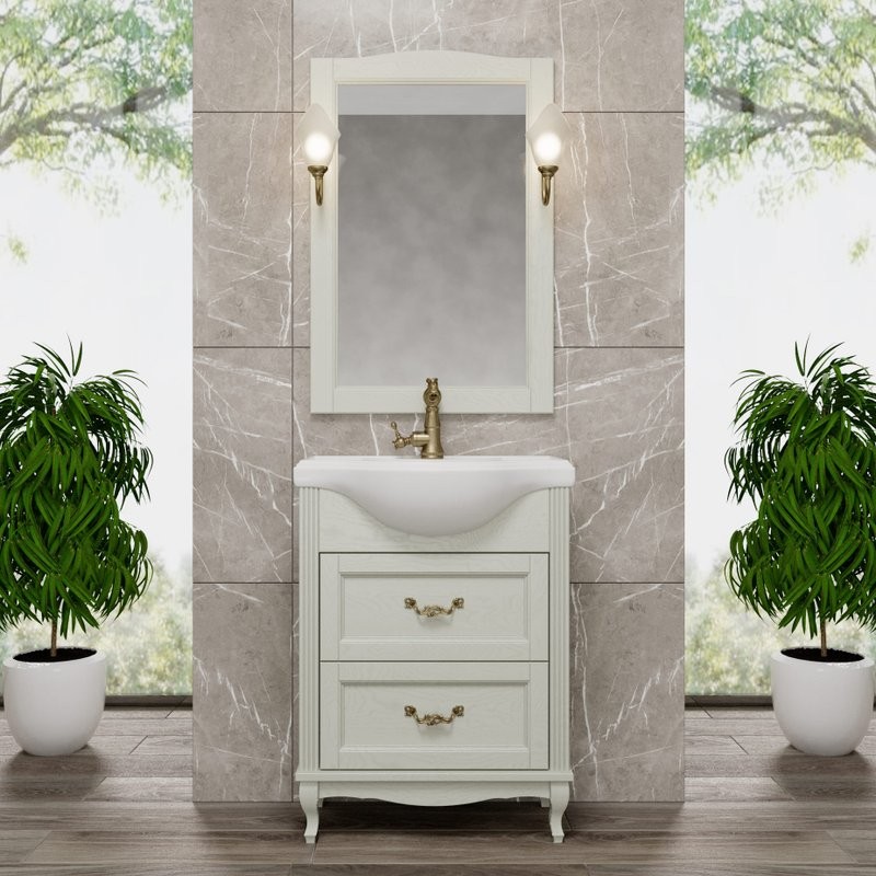 Мебель для ванной комнаты ValenHouse Эллина 65 слоновая кость, 2 ящика, ручки бронза